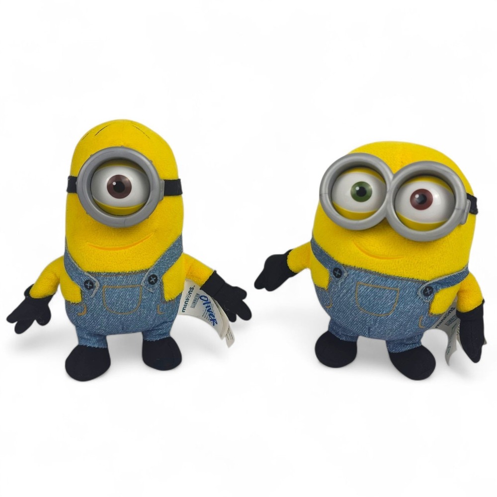 Minions Plush Lot of 2 Stuart Bob 6" Despicable Me Illumination Thinkway Toys